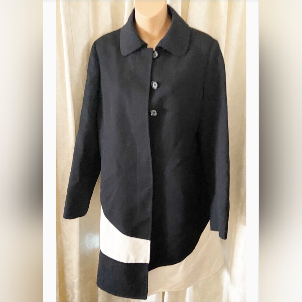 Per Se Black and White Geometric Colorblock Long Blazer Jacket Coat Size 8 - Picture 3 of 8